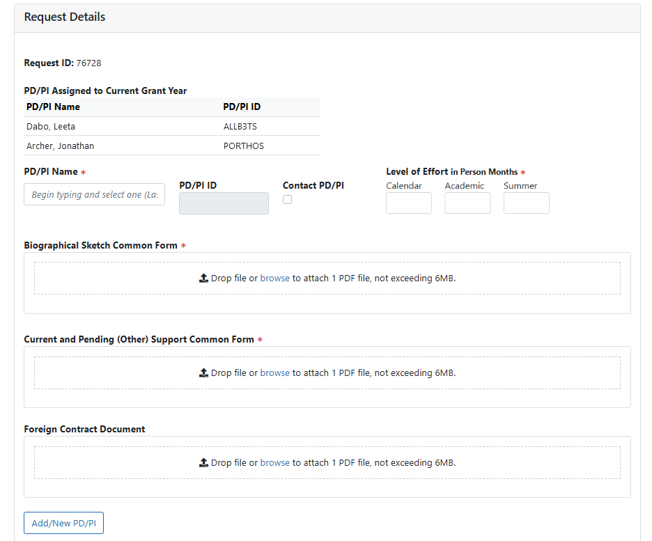 Prior Approval – Change of PD/PI Request details with Common Forms required.