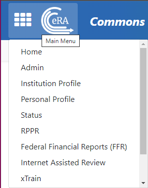 Figure 2: Main menu showing available Commons modules