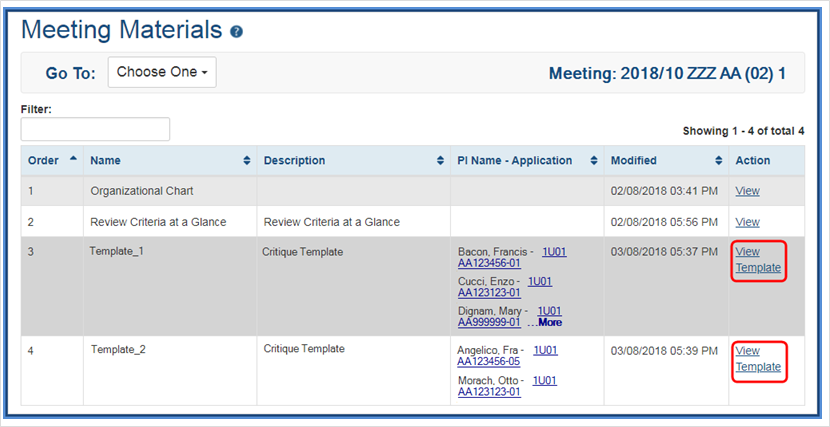 View Template’ link on the Meeting Materials screen in IAR