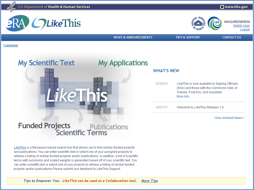 LikeThis home page with graphic to enter system