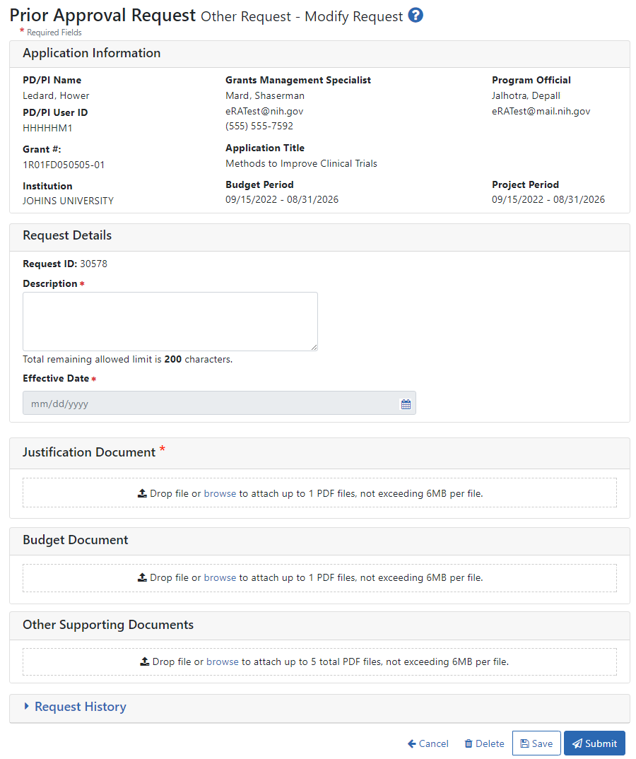 Figure 3: Other Request form in Prior Approval