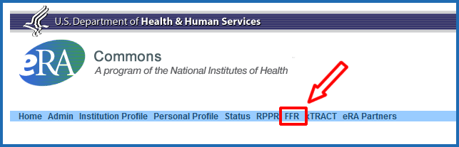 eRA Commons navigation tab for FFR for users with the FSR role