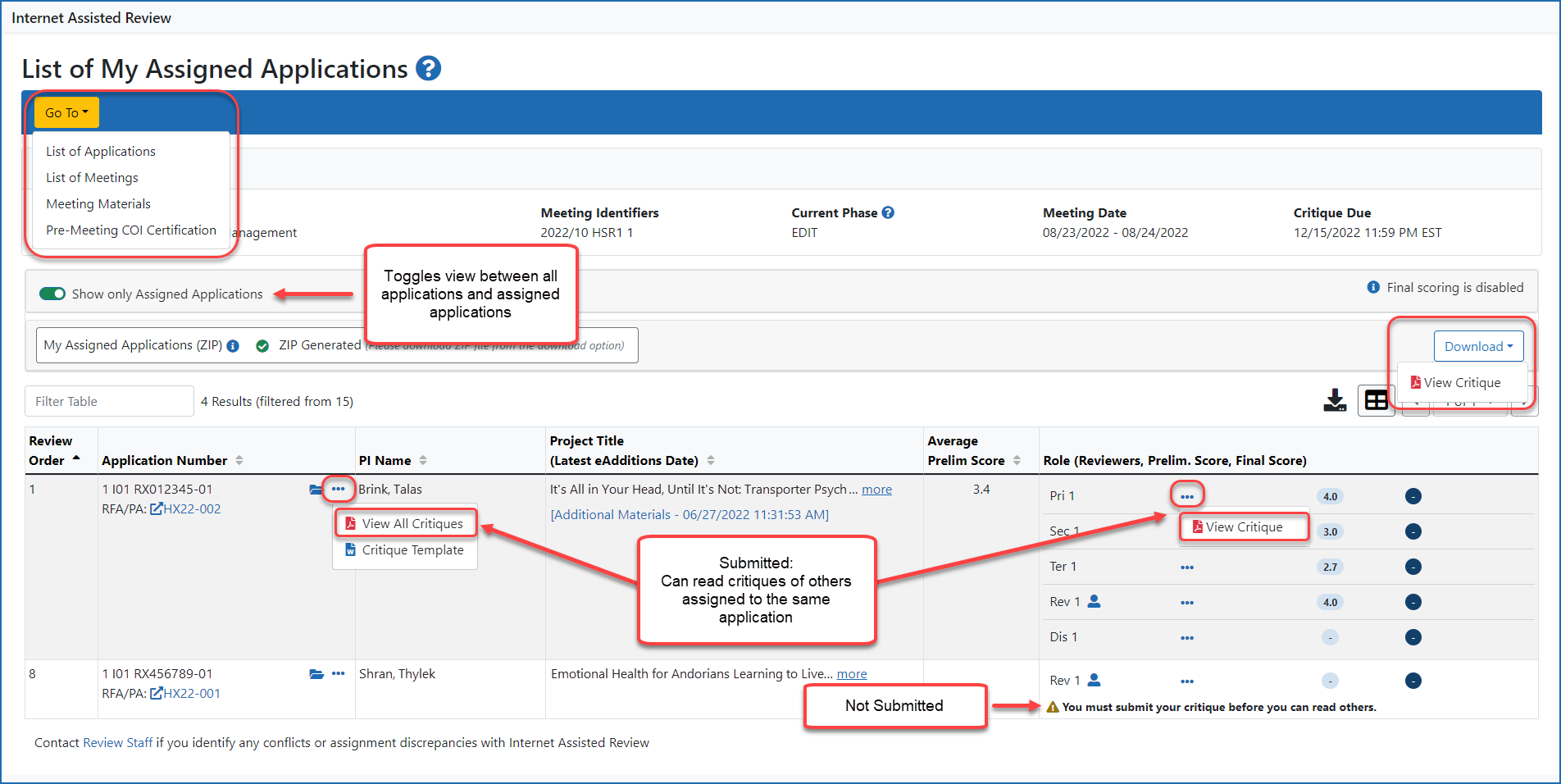 The drop-down global navigation menu available from several IAR screens that provides a quick link to the List of Applications screen.