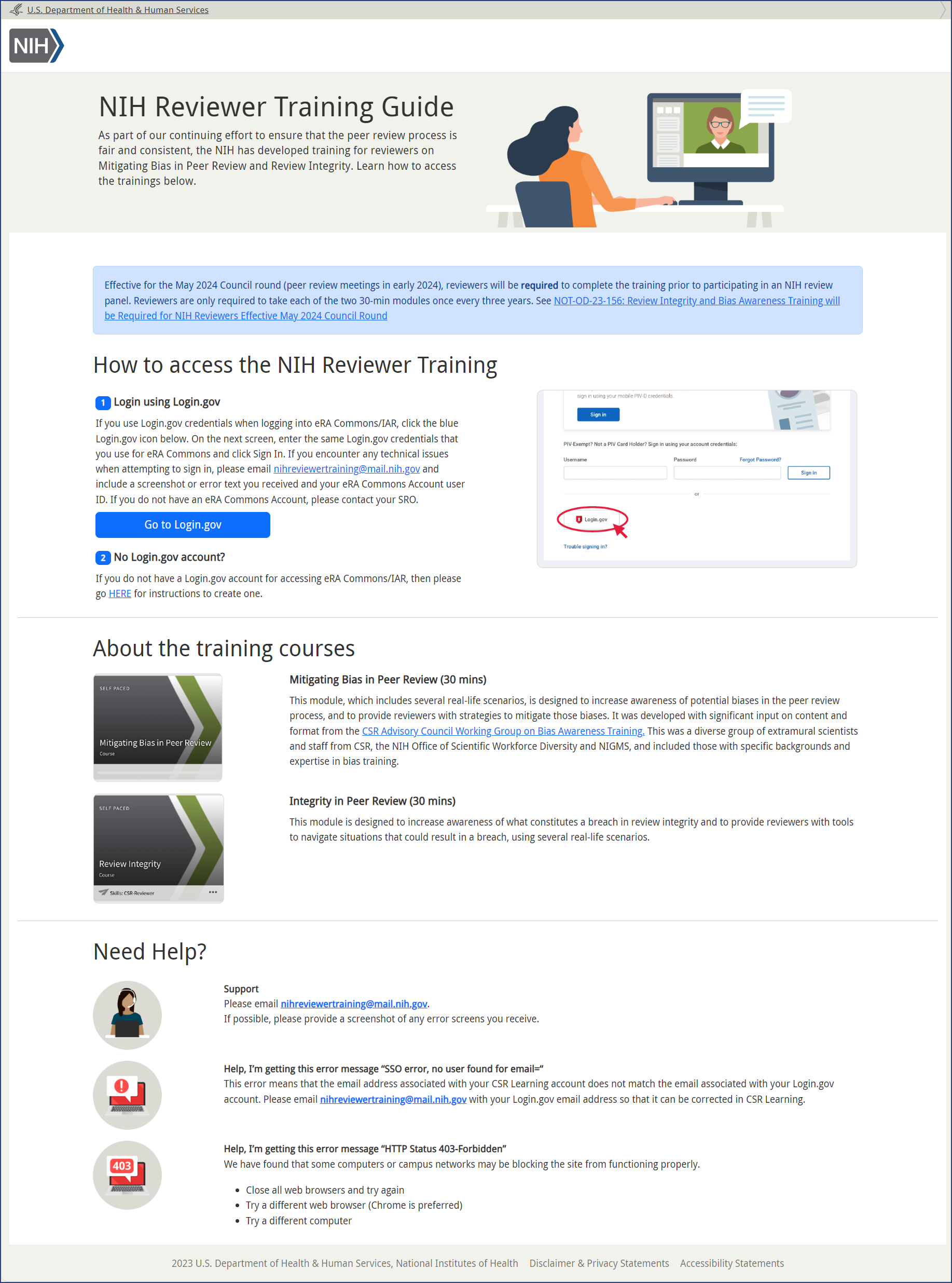 Figure 1: Screenshot of the NIH Reviewer Training site