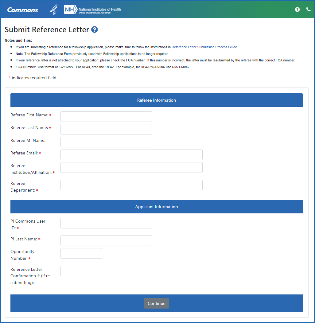 Figure 2: The Submit Reference Letter form that a referee fills out