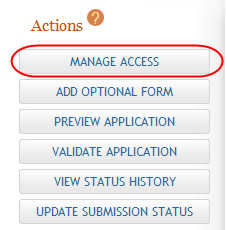 The Actions panel is displayed showing the Manage Access button