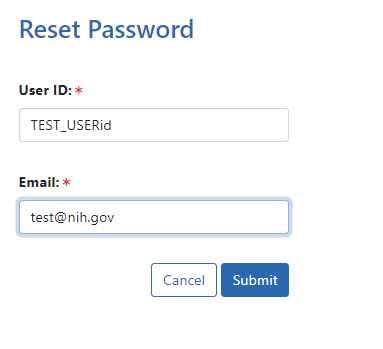 Reset Password screen
