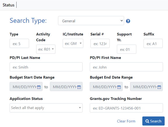 General Search for Status module