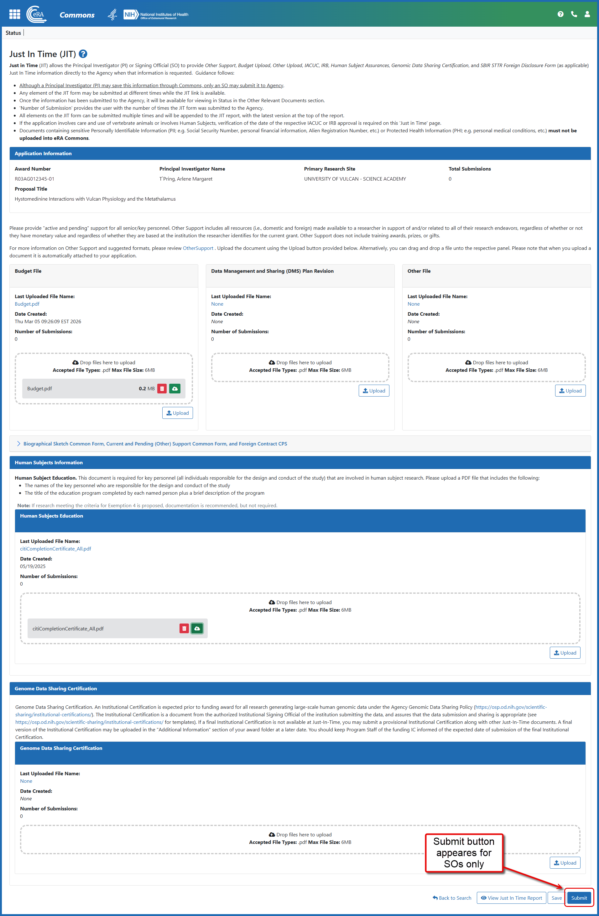 The Just-in-Time information submission form